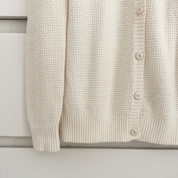 L.L. Bean Cream Cotton Cashmere Waffle Knit Button Front Cardigan Sweater Small - Picture 4 of 6